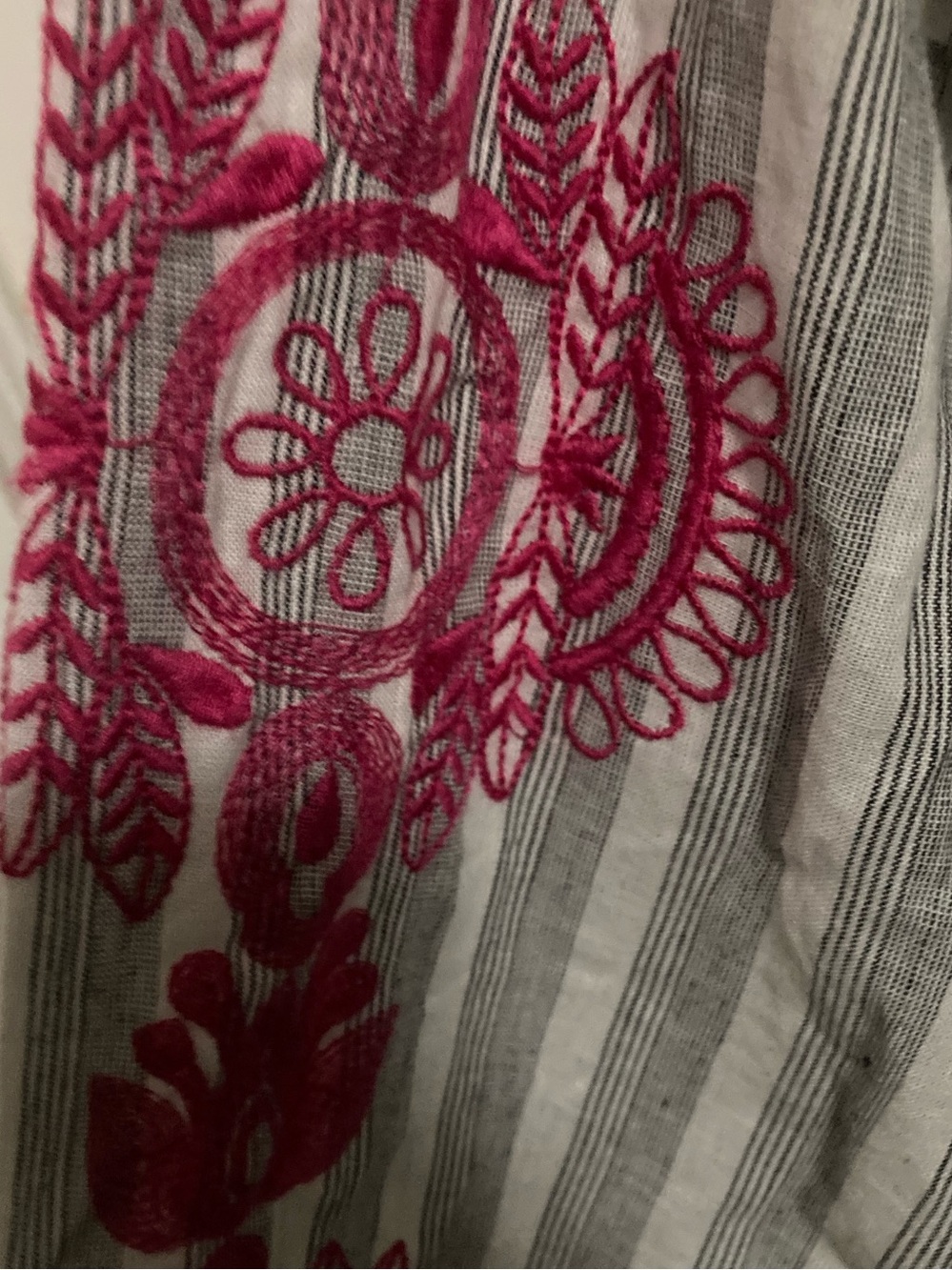 Fusion medium cotton Striped embroidered Maxi Dress with Pink Embroidered Trim